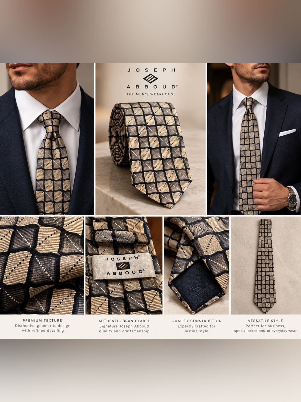 Joseph Abboud Men's Geometric Tie in Black & Tan NWT